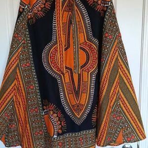 Vibrant African Print Orange and Black Patterned Wrap Skirt. One Size